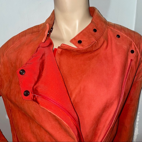 J Brand Red Leather & Suede Motorcycle Jacket